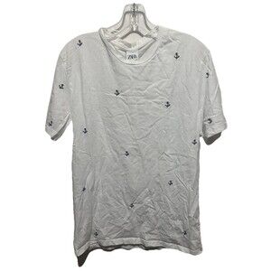 Zara Men’s White Anchor Pattern T-Shirt‎ Size Medium